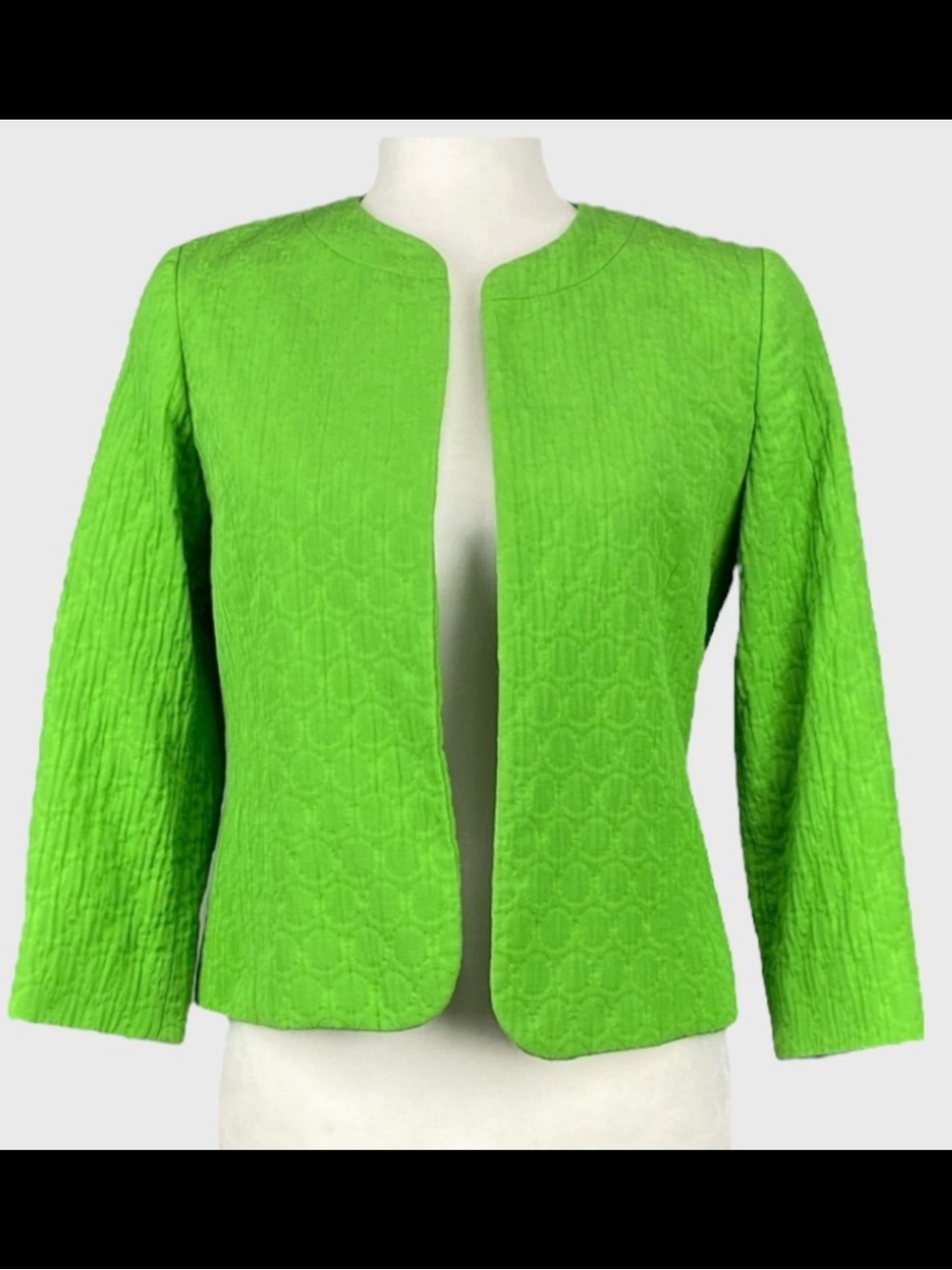 Louben Bright Green Textured Collarless Jacket